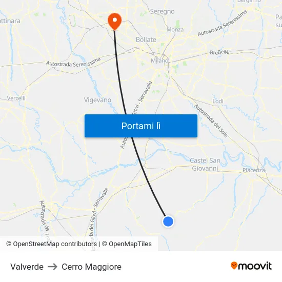 Valverde to Cerro Maggiore map
