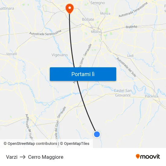 Varzi to Cerro Maggiore map