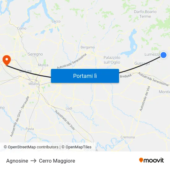 Agnosine to Cerro Maggiore map