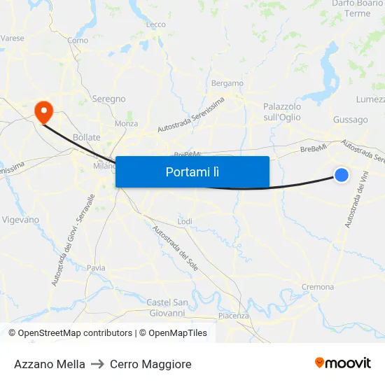 Azzano Mella to Cerro Maggiore map