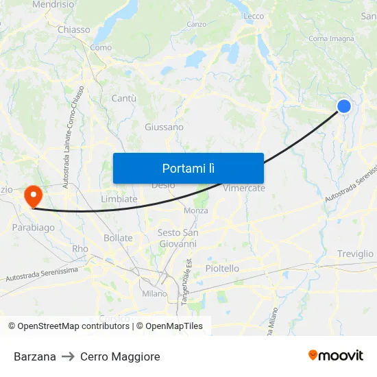 Barzana to Cerro Maggiore map