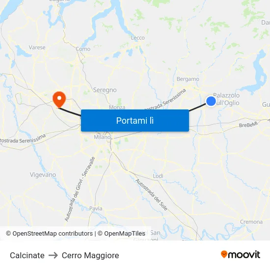 Calcinate to Cerro Maggiore map