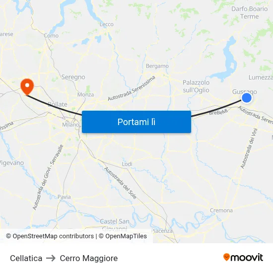 Cellatica to Cerro Maggiore map