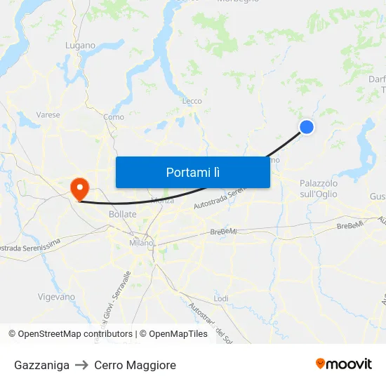 Gazzaniga to Cerro Maggiore map