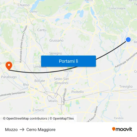 Mozzo to Cerro Maggiore map