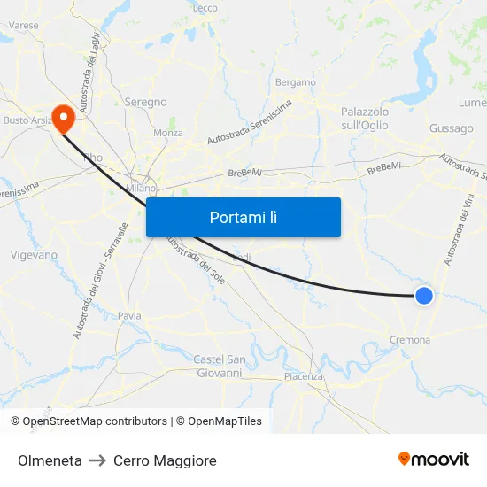 Olmeneta to Cerro Maggiore map