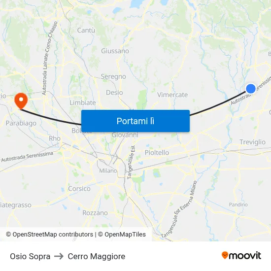 Osio Sopra to Cerro Maggiore map