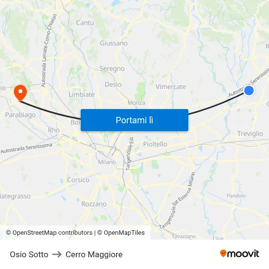 Osio Sotto to Cerro Maggiore map