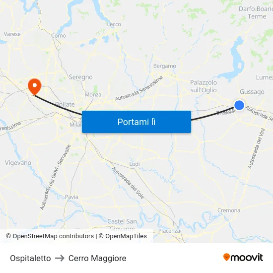 Ospitaletto to Cerro Maggiore map