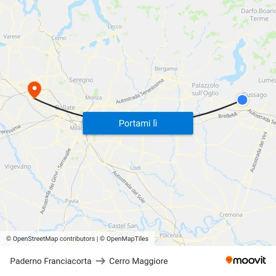 Paderno Franciacorta to Cerro Maggiore map
