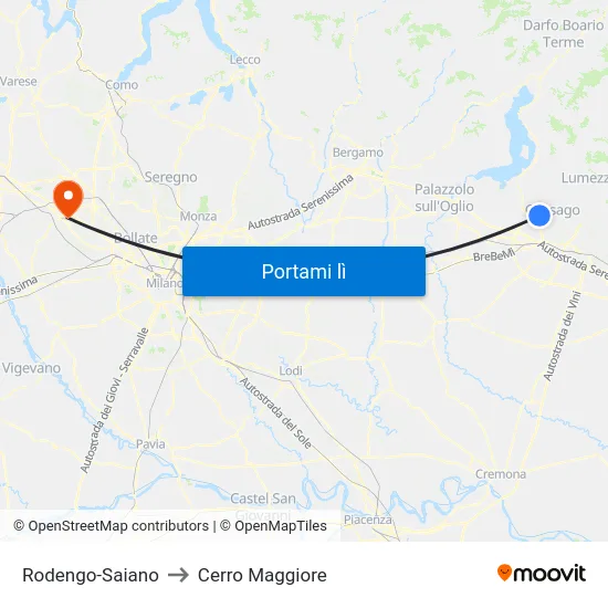 Rodengo-Saiano to Cerro Maggiore map