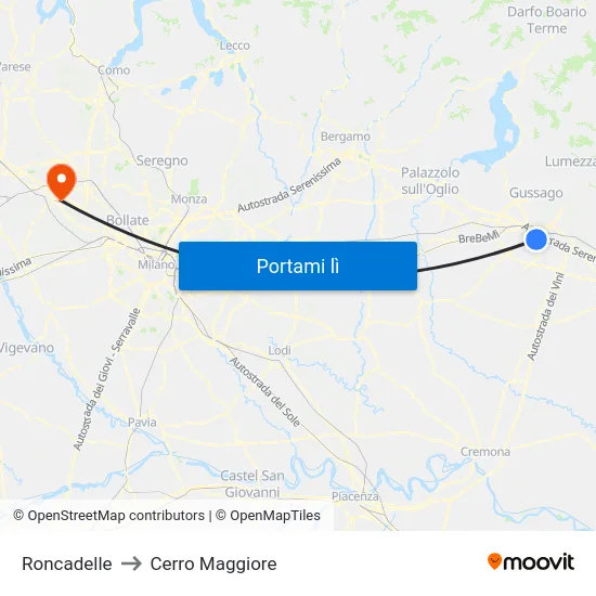 Roncadelle to Cerro Maggiore map