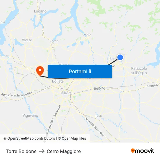 Torre Boldone to Cerro Maggiore map