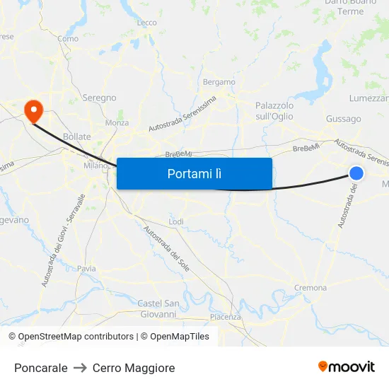 Poncarale to Cerro Maggiore map