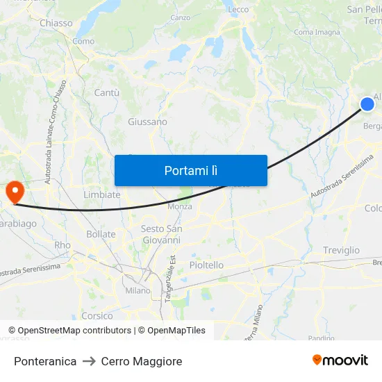 Ponteranica to Cerro Maggiore map