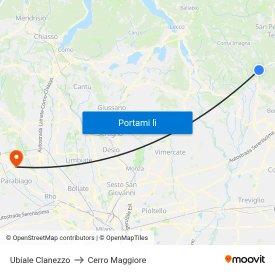 Ubiale Clanezzo to Cerro Maggiore map
