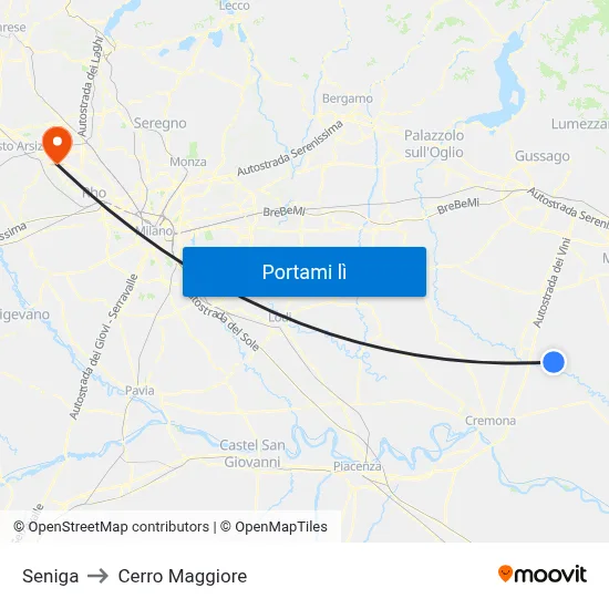 Seniga to Cerro Maggiore map