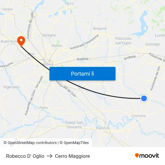 Robecco D' Oglio to Cerro Maggiore map