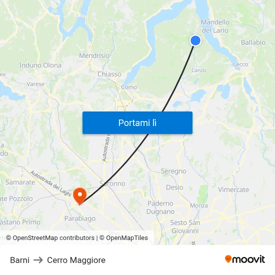 Barni to Cerro Maggiore map