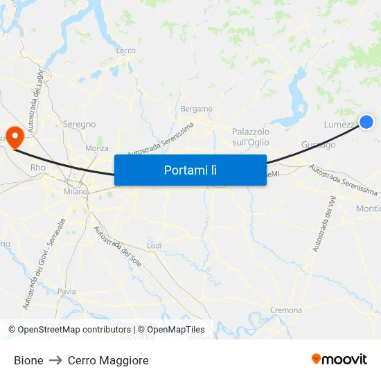 Bione to Cerro Maggiore map