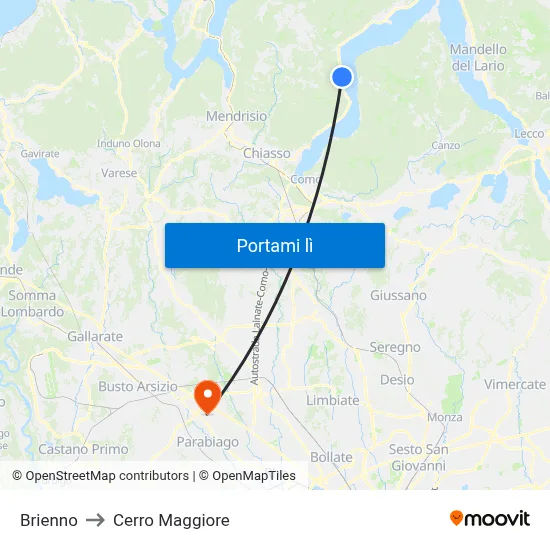 Brienno to Cerro Maggiore map