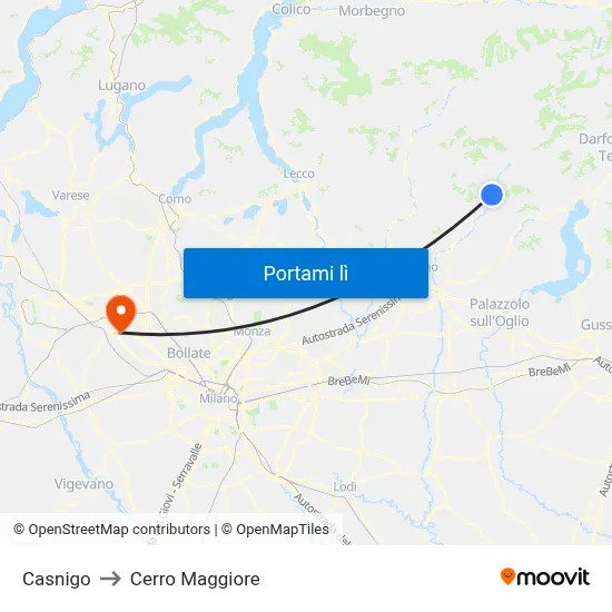 Casnigo to Cerro Maggiore map