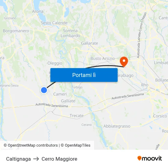 Caltignaga to Cerro Maggiore map