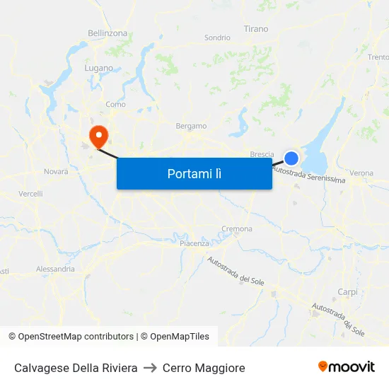 Calvagese Della Riviera to Cerro Maggiore map