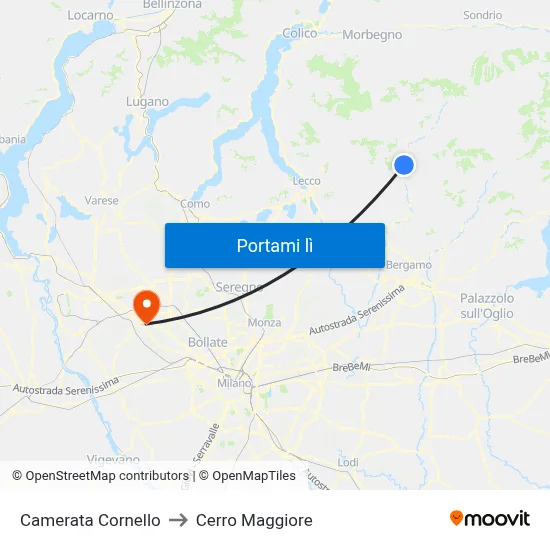 Camerata Cornello to Cerro Maggiore map