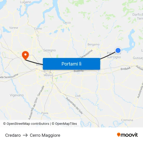 Credaro to Cerro Maggiore map