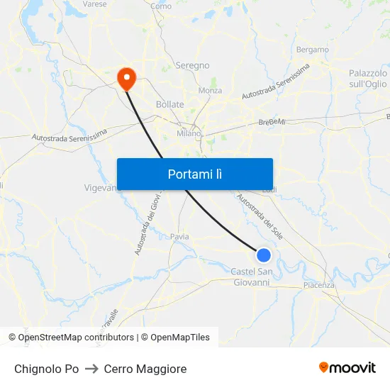 Chignolo Po to Cerro Maggiore map