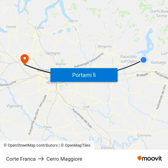 Corte Franca to Cerro Maggiore map