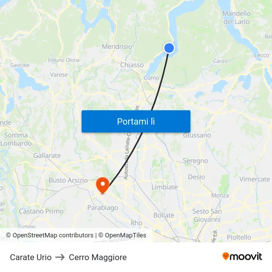 Carate Urio to Cerro Maggiore map