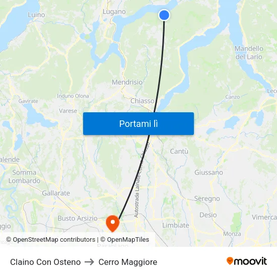 Claino Con Osteno to Cerro Maggiore map