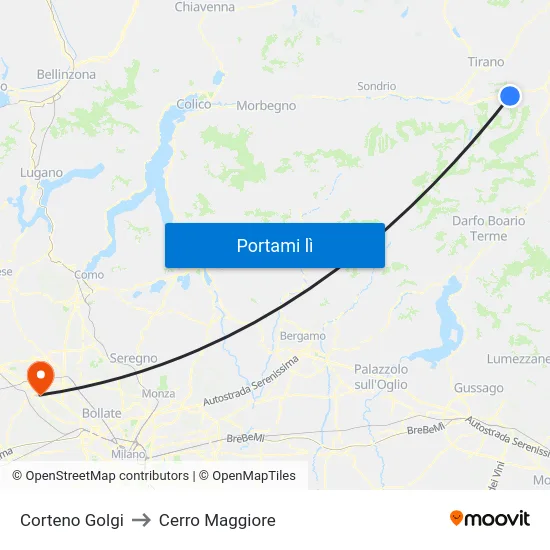Corteno Golgi to Cerro Maggiore map