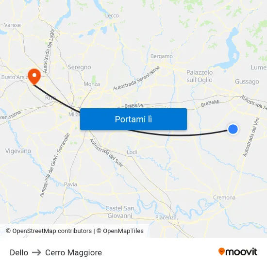 Dello to Cerro Maggiore map