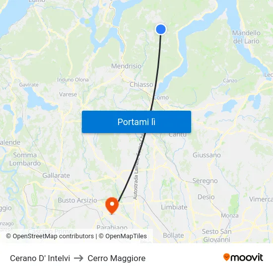 Cerano D' Intelvi to Cerro Maggiore map