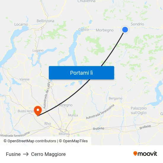 Fusine to Cerro Maggiore map