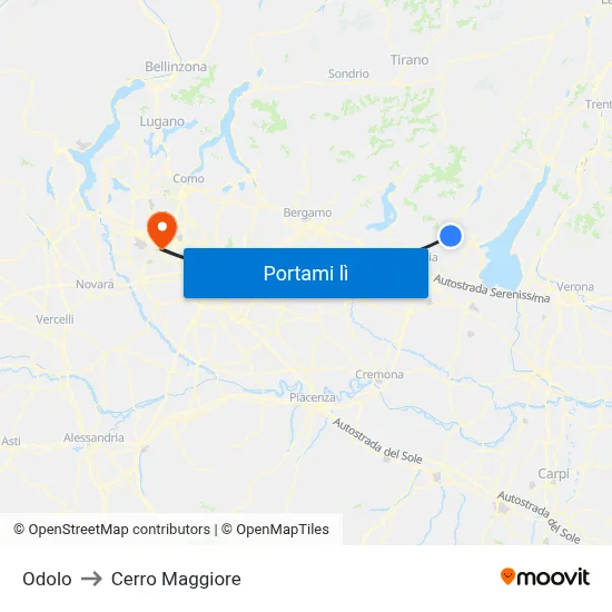 Odolo to Cerro Maggiore map