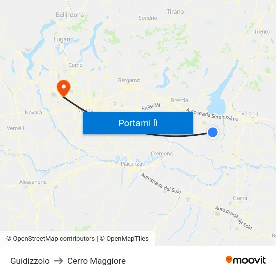 Guidizzolo to Cerro Maggiore map