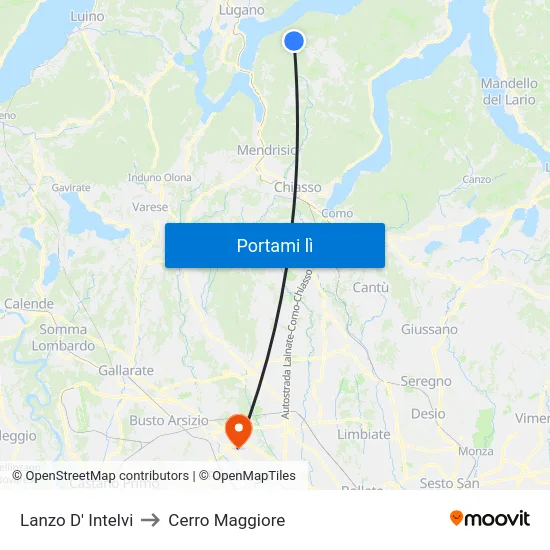 Lanzo D' Intelvi to Cerro Maggiore map
