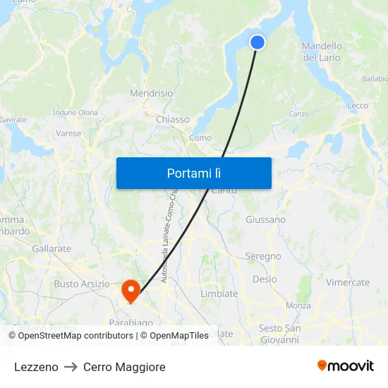 Lezzeno to Cerro Maggiore map