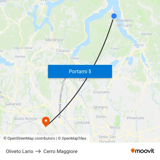 Oliveto Lario to Cerro Maggiore map