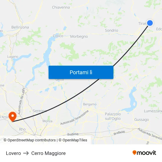 Lovero to Cerro Maggiore map