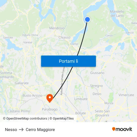 Nesso to Cerro Maggiore map