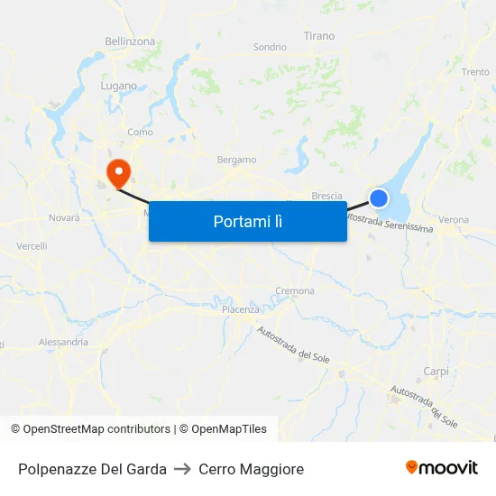 Polpenazze Del Garda to Cerro Maggiore map