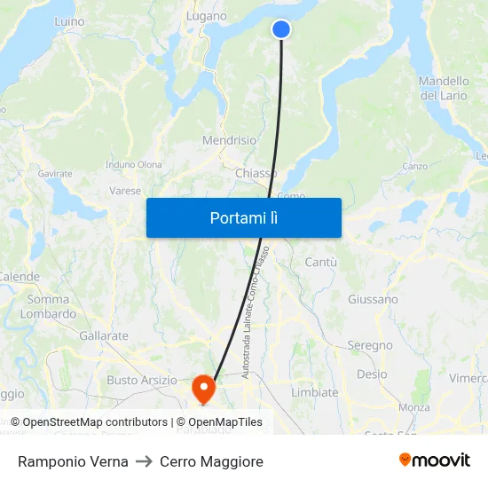 Ramponio Verna to Cerro Maggiore map