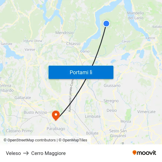Veleso to Cerro Maggiore map