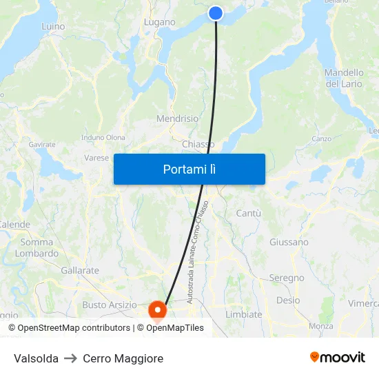 Valsolda to Cerro Maggiore map