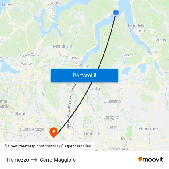 Tremezzo to Cerro Maggiore map